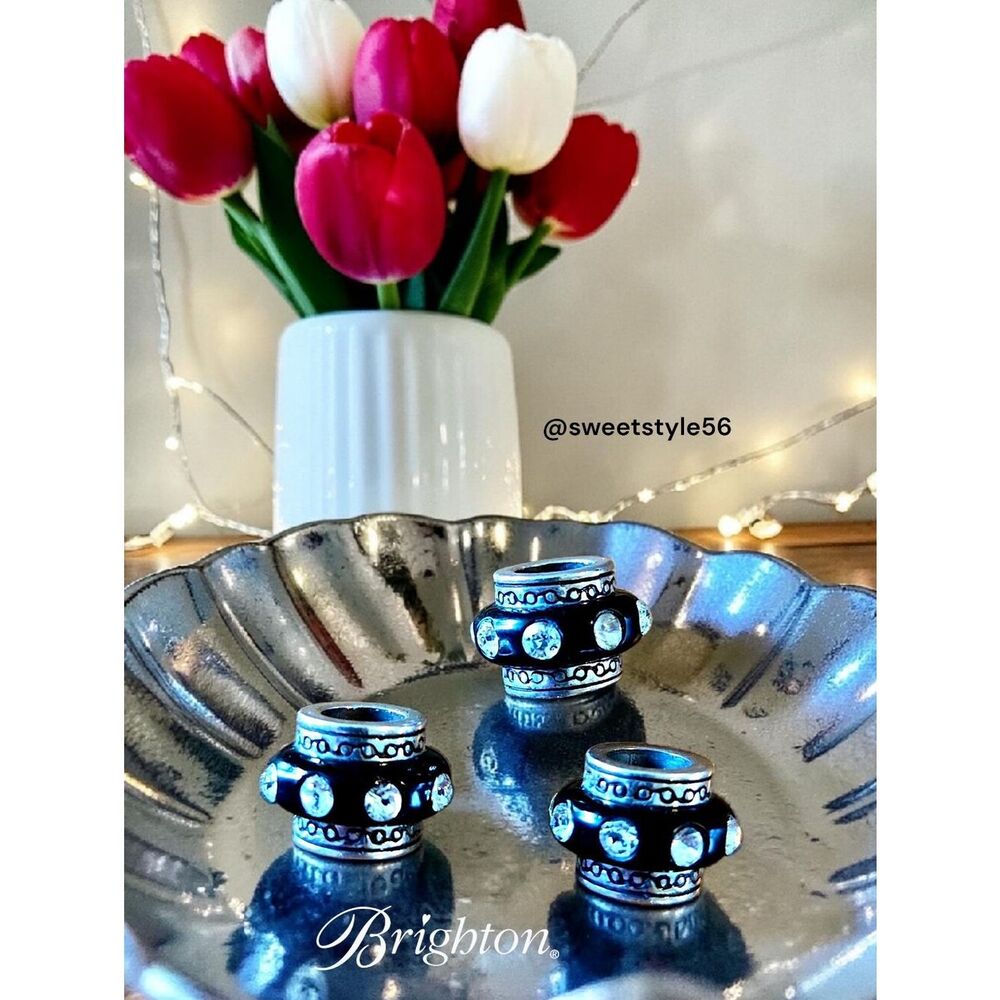 BRIGHTON "Dazzle" Crystal And Black Enamel Charms, Set Of Three!